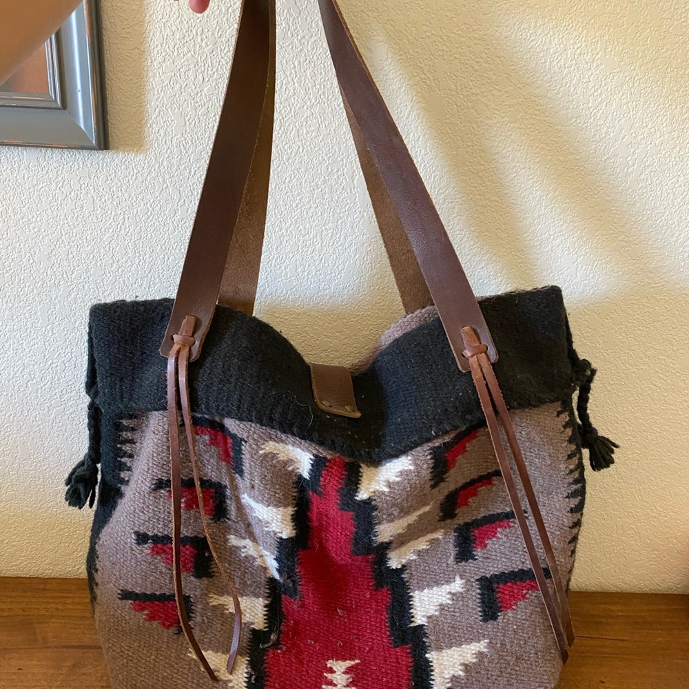 Aztec wool tote bag western